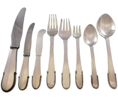 Beaded by Georg Jensen Sterling Silver Flatware Set for 8 Service 64 pcs Dinner Foto 1 de 4