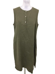 Jaeger Women's Dress Size 12 Green Linen Sleeveless Buttons Zipped Side Used F1 - Picture 1 of 12
