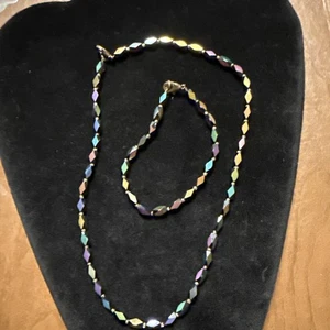 Harlequin Rainbow Faceted Beaded Necklace & Bracelet (Lot# 548) - Picture 1 of 5