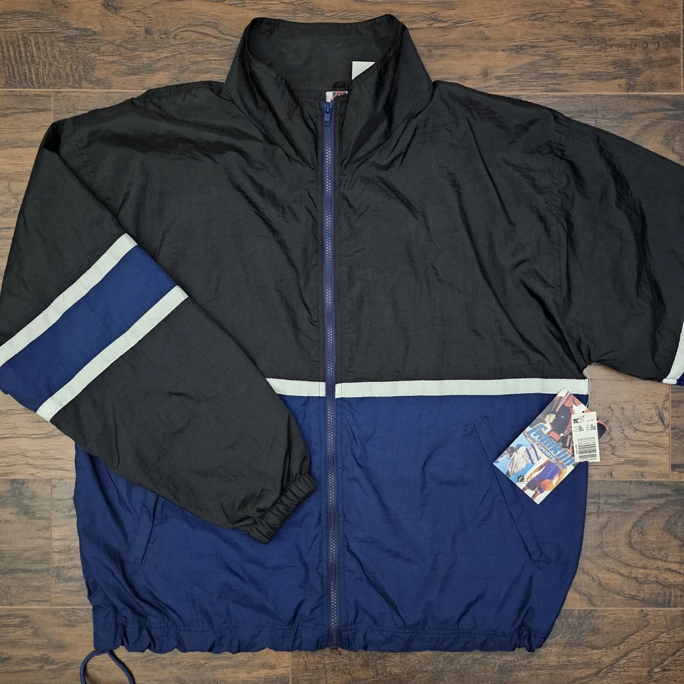 Chaqueta cortavientos grande deportiva vintage Kmart Franklin para hombre azul negra nueva con etiquetas Foto 1 de 4