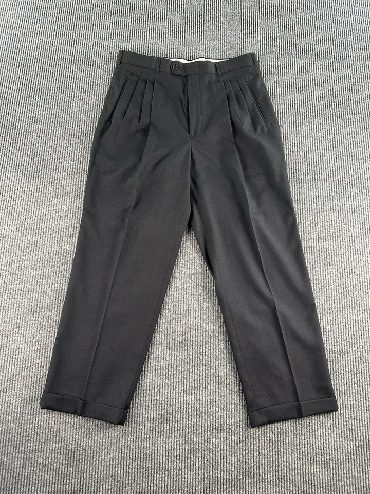 VTG YSL Yves Saint Laurent Dress Pants Mens 36x30 Black Wool Pleated Trousers - Image 1 of 4