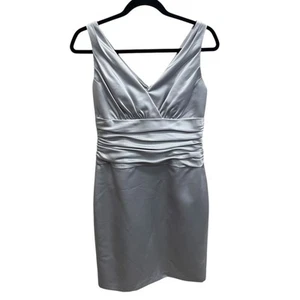 David’s Bridal womens bridesmaid dress silver satin short sleeveless size 8 New - Picture 1 of 7