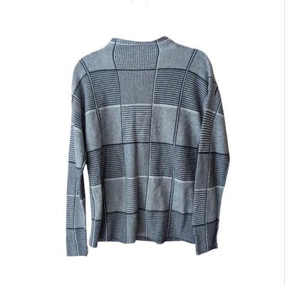 Suéter Eileen Fisher Tencel Seda Algodón Cuadros Gris Cuello Simulado Talla Mediana Foto 1 de 4