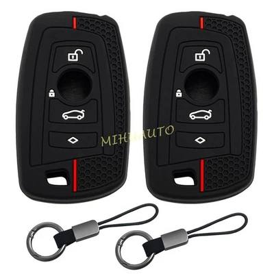 2x Silicone 4 Buttons Key Case Cover Chain For BMW 1 2 3 4 5 6 7 Series F20 F30 - Image 1 of 4