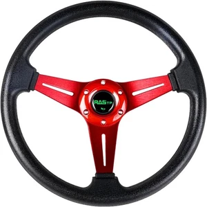 Universal Racing Steering Wheel 13.8”/350mm 6 Bolts Vinyl Leather Grip w/ Horn - Picture 1 of 2