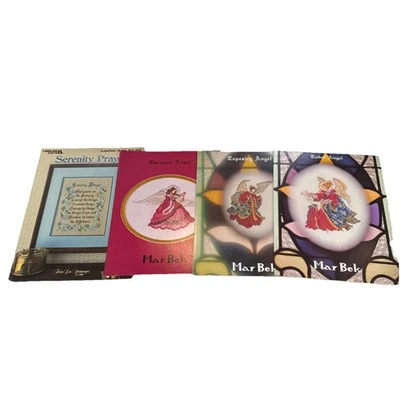 Religious Angels Serenity Prayer Cross Stitch Lot 4 Patters Mar Bek Leisure Arts - Image 1 of 4