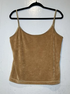 Vintage BCBG Maxazria Velvet Tank Top Cami Size L Gold Velour Fairy 90s Y2K Glam - Image 1 of 4