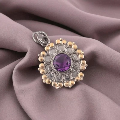 Piedra preciosa amatista africana 925 sello plata hecho a mano joyería colgante regalo para ella Foto 1 de 4