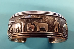 Thomas Singer Sterling Silver Native American Navajo Storyteller Cuff Bracelet - Picture 1 of 8