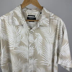 Kenneth Cole Mens 2XL Button Down Short Sleeve Linen Hawaiian Shirt Tan/Cream - Picture 1 of 11