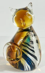 Estatuilla de gato remolino de cristal artístico de Murano vintage colorida Italia 4,5" de alto - Imagen 1 de 11
