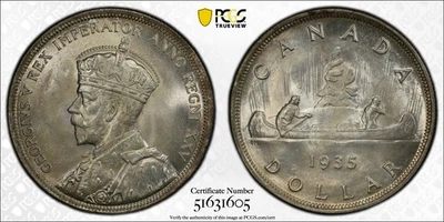 Canadá, dólar Jorge V 1935. PCGS MS 65. 428.707 Vintage. Foto 1 de 4