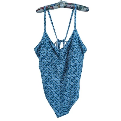 Maiô Old Navy estampa geométrica peça única tamanho 4X novo com etiquetas azul piscina praia modesto - Imagem 1 de 4