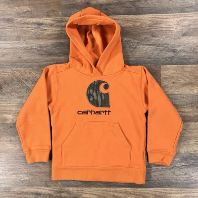 Carhartt Hoodie Boys 5 Orange Hooded Pullover Sweatshirt Outdoor Hunting - Image 1 of 4