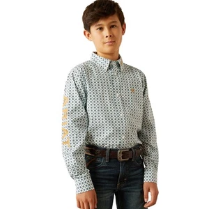 Ariat Youth Boy's Team Franklin Blue Print Classic Fit Shirt 10058719 - Picture 1 of 30