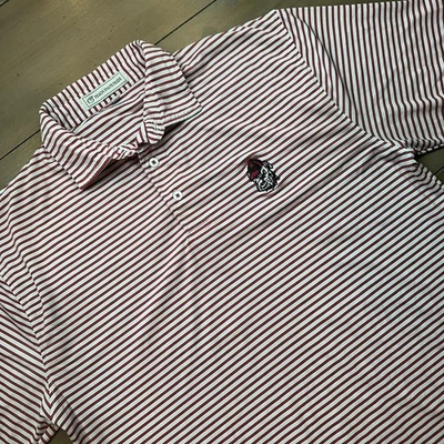 Georgia Bulldogs Shirt Mens Medium Red White Peach State Pride Striped Polo UGA - Image 1 of 4