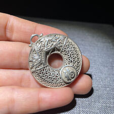 Old Chinese Silver Folk Feng Shui hollow out buddha Lucky Pendant Amulet