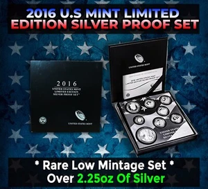 2016 US Mint Limited Edition Silver Proof Set 8 coins, Over 2.25oz of Silver - Picture 1 of 1