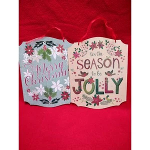 Christmas Decor Wall Hanging Sign Bundle with Holiday Wording on front - Picture 1 of 2
