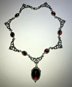 IMPRESIONANTE COLLAR REGIO ENCHAPADO EN PLATA ROJO RICO ESTILO VICTORIANO RFN - Imagen 1 de 12