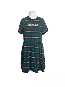Hot Topic T Shirt Dress Size Juniors Large I'm Bored Striped Pockets Skater - Picture 1 of 6