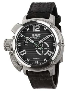 U-Boat Chimera Nero Automatic Black Dial Black Leather Date Mens Watch 9605 - Picture 1 of 2