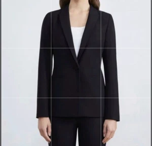 Lafayette 148 Size 2 Black Blazer Notch Collar Pockets Business One Button - Picture 1 of 16