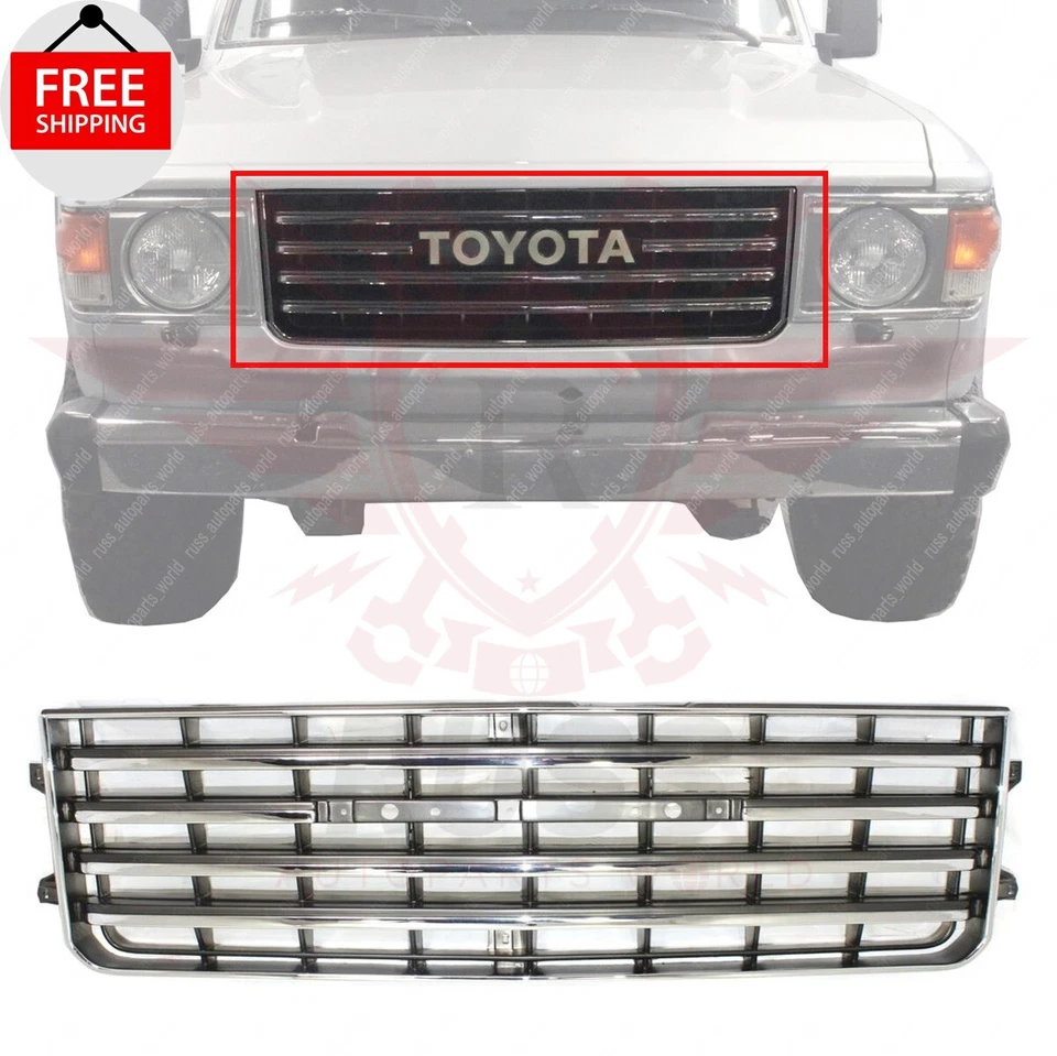 New Front Grille Chrome Shell w/ Gray Insert Fits 1981-1987 Toyota Land Cruiser - Imagem 1 de 4