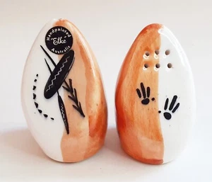 Vintage Elke Pottery Australia Salz & Pfefferstreuer Aborigines Kunst ca. 1980er Etikett - Bild 1 von 8