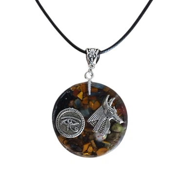 Orgonite Orgone ciondolo Occhio di Horus Anubi Ossidiana nera collana Diaspro - Immagine 1 di 4