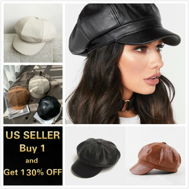 Moda Damas Mujeres Niñas Cuero Panadero Niño Pico Gorra Newsboy Sombrero Foto 1 de 4