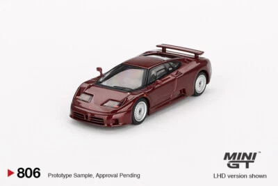 (In Stock) Mini GT #806 1:64 Bugatti EB110 GT Dark Red Metallic Model Car - Image 1 of 3
