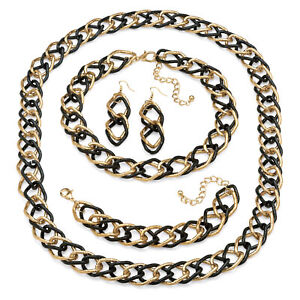 PalmBeach Jewelry Curb-Link 4-Pc. Set in Goldtone and Black Rhodium-Plated