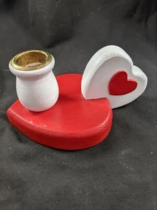 Heart Candle Stick Holder *HOMEMADE* Red and White - Picture 1 of 4