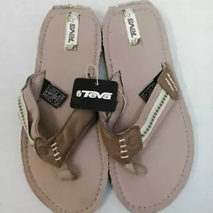 Teva Lennox Women's Canvas/Leather Flip-Flops Green - Brand New with Tags - Picture 1 of 5