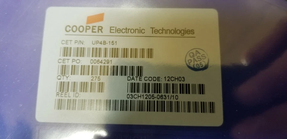 Cooper UP4B-151 150µH Unshielded Wirewound Inductor, 1 Reel / 250 pieces *NEW* - Image 1 of 4