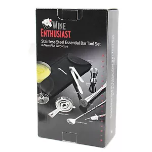 NEW Wine Enthusiast Stainless Steel Essential Bar Tool Set 6 Pc +Carry Case - Picture 1 of 3