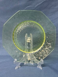 Vintage Vaseline Glass 5.75" Quilted Diamond Pattern Octagonal Plate - Picture 1 of 12