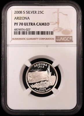 2008-S Arizona Silver Statehood Quarter NGC PF 70 ULTRA CAMEO - Image 1 of 2