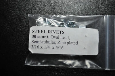 30 each-3/16 X 1/4" SEMI-TUBULAR STEELI TONKA RIVETS  COMPARE & SAVE!! BEST BUY! - Image 1 of 2