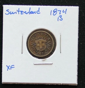 1874-B Switzerland 5 Rappen Billon Coin XF+ Nicer Circulated 1874B Swiss - Picture 1 of 4