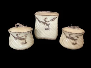 Hollywood Regency Waschtisch Set Tissue Box Halter Abdeckung & 2 bedeckte Baumwollgläser - Bild 1 von 12