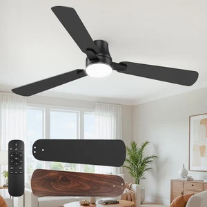 Ceiling Fans with Lights and Remote: 52 Inch Modern Black Ceiling Fan, Low Pr... - Picture 1 of 9