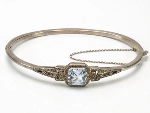Antiker Armreif Armband 935 Silber Aquamarin Art Déco; K118 - Bild 1 von 3