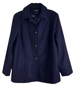 LONDON FOG Women XL Peacoat Purple Wool Blend Coat Single Breasted Pocket NWOT - Picture 1 of 21