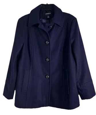 LONDON FOG Women XL Peacoat Purple Wool Blend Coat Single Breasted Pocket NWOT - Image 1 of 4