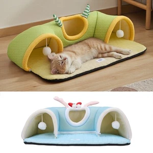 Cat Tunnel Toy Pet Cat Toy w/ Hideaway Tunnel Nest Play Hide Tube Sleeping Bed - Picture 1 of 30