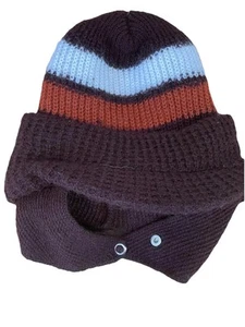 Adorable VTG Little Boys Winter Hat-double Snap-NWOT-1970s Knit Hat Brown Stripe - Picture 1 of 9