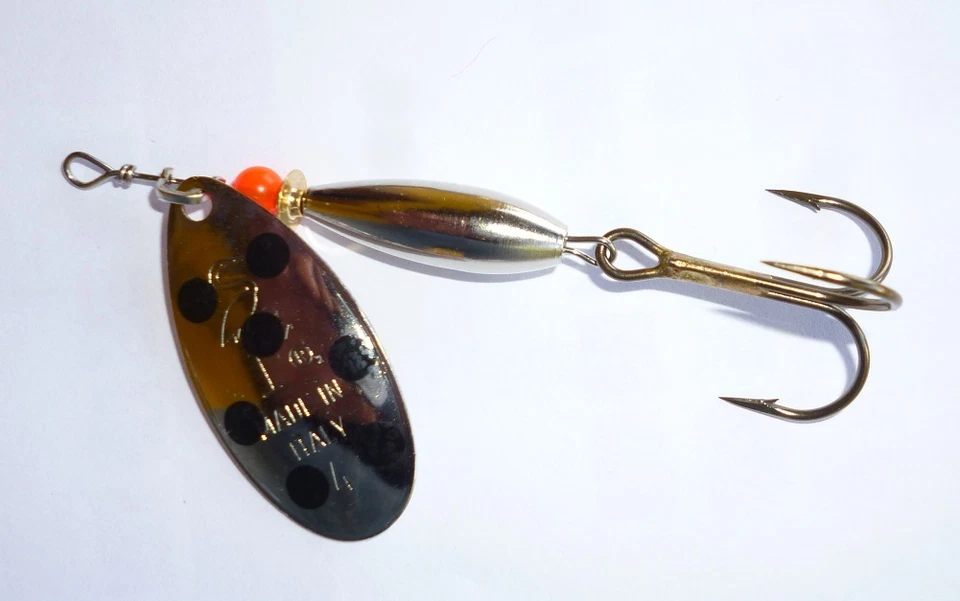 cucchiaino lucciola argento puntini neri heron pesca spinning trota aspio - Immagine 1 di 1