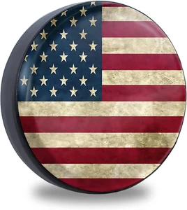 Retro American Flag Spare Tire Cover Fit for Jeep RV Truck SUV Travel Camper Tra - Picture 1 of 7